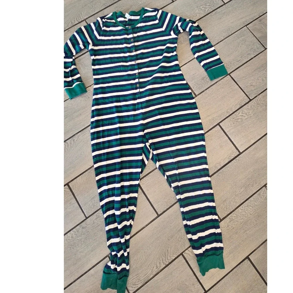 Old Navy Match the Fam Striped Union Suit Pajamas Green Navy Blue XL